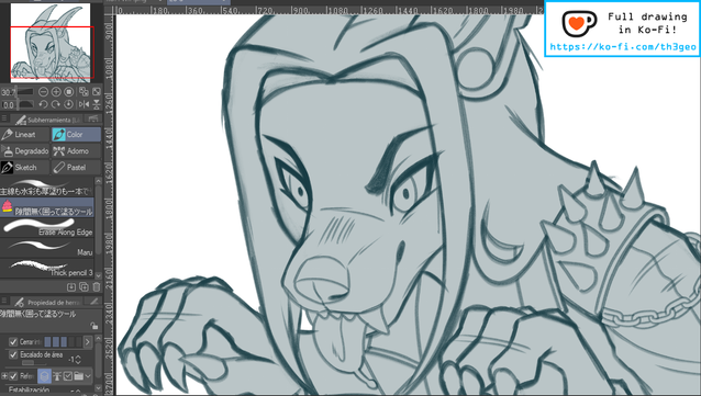 Work in Progress!

Sketch of a canine furry character with a creepy but funny look, like aproaching someone trying to be scary