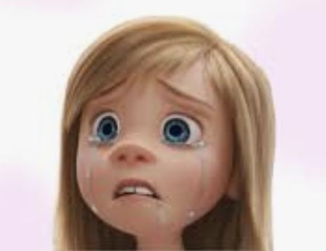 Girl from Inside Out with tears running down her eyes. She looks very sad. Forlorn.