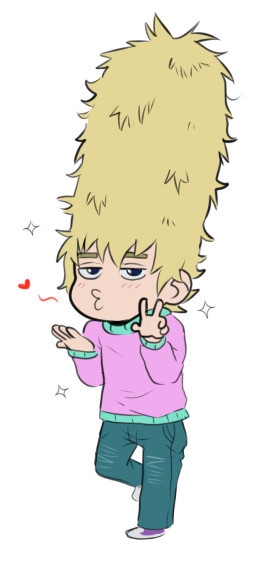 Teruki Hanazawa from Mob Psycho 100 in his sweater with his long cactus hair, blowing a kiss.
