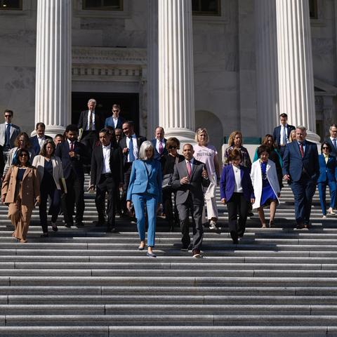 Representative Hakeem Jeffries, the Democratic leader, and other lawmakers on Wednesday. He called the specter of more unilateral cuts by President Trump “another indication that Republicans are not operating in good faith.”