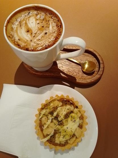 White chocolate pistachio tart with coffee