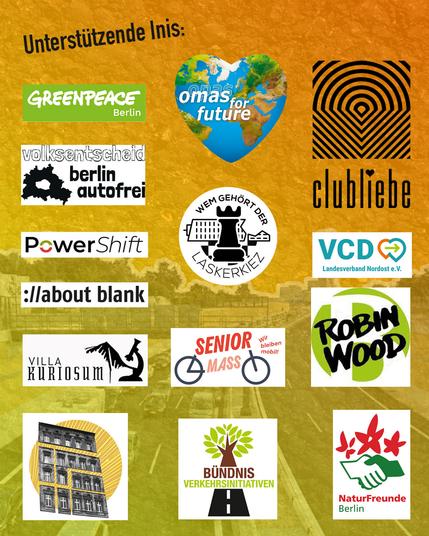 Logos unterstützender Initiativen bei A100 wegbassen