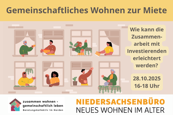 Gemeinschaftliches Wohnen zur Miete
Wie kann die Zusammenarbeit mit Investierenden erleichtert werden?
28.10.2025, 16-18 Uhr