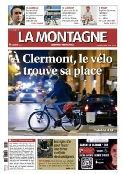 la Une de La Montagne du 16 octobre 2025
