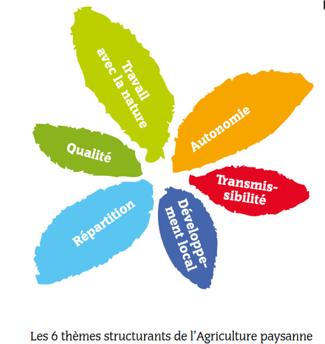 Fleur de l'Agriculture Paysanne : le Travail avec la nature, l'Autonomie, la Transmissibilité, le Développement local, la Répartition, la Qualité