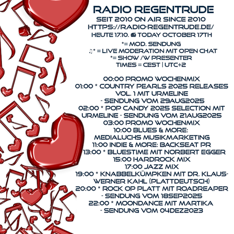 🇩🇪 Plakat mit den heutigen Radiosendungen. Bild (ohne Text): Pixabay, kein Bildquellennachweis erforderlich.

🇬🇧 Poster with details of today's radio shows. Image (without text): Pixabay, no image creds needed.