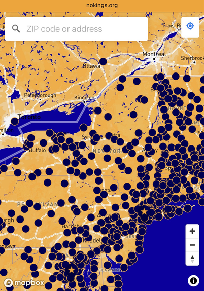 Map showing locations of the “No Kings 2.0” protests to be held in New York on Saturday, October 18th, 2025.