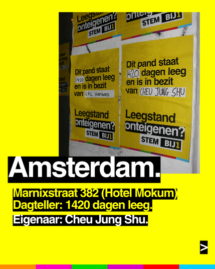 Amsterdam.
Marnixstraat 382 (Hotel Mokum)
Dagteller: 1420 dagen leeg|
Eigenaar: Cheu Jung Shu.