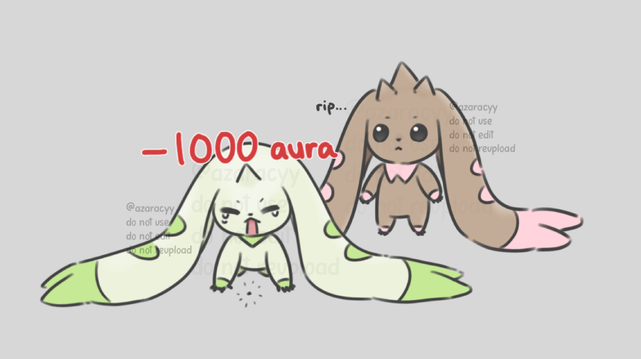 terriermon on its knees(?) crying over its broken nail with big red text effect over its head saying "-1000 aura", while lopmon watches behind it going "rip..."