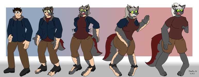 A transformation sequence of a man getting turned into a wingless furred dragon, spontaneously triggered. She looks shocked at the end.