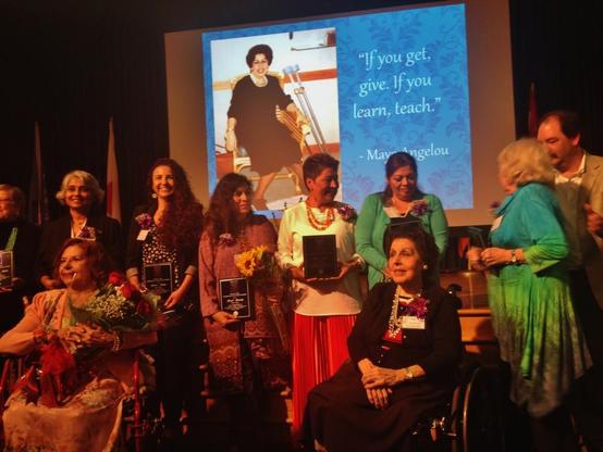 Selwa Said, in wheelchair on right, in a group of 9 women honored March 22, 2015 honored as Outstanding Women of Monterey County.
