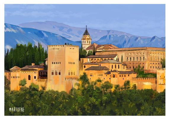 pintura digital de la Alhambra de Granada pintada por servidora