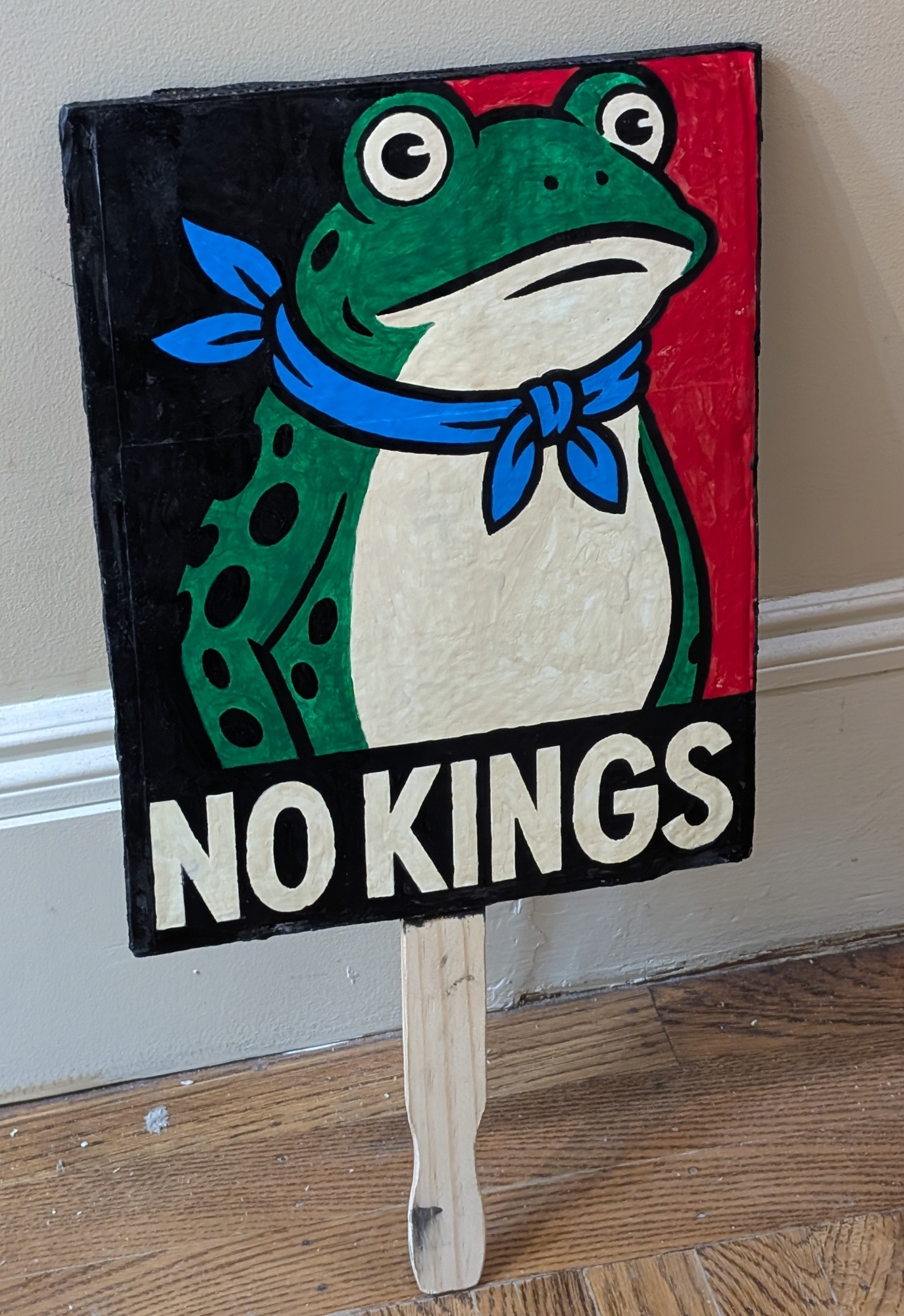 Frog no kings placard