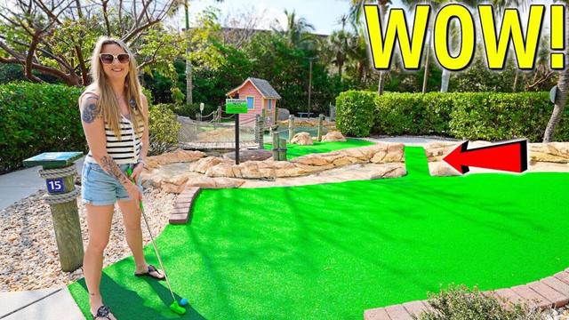 Playing the Paradise Falls Course at Lighthouse Cove Mini Golf!