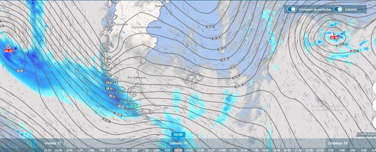 isobars by meteoRED(cl) Map of rain and snow