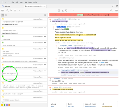 Screenshot of an annotated snapshot in my Zotero library. I signed my moderator comment, "Peace, and sugar lips.".