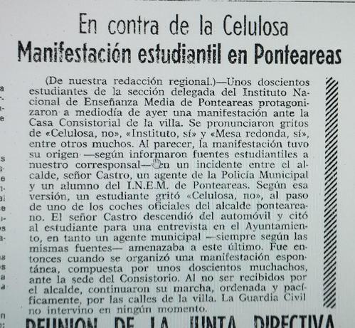 Na imaxe vese unha nova sobre unha manifestación de estudantes contra un proxecto de celulosa en Ponteareas