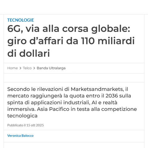 6G, via alla corsa globale: giro d’affari da 110 miliardi di dollari