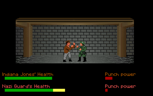 Screen shot from the adventure game of Last Crusade when Indy punches a Nazi.