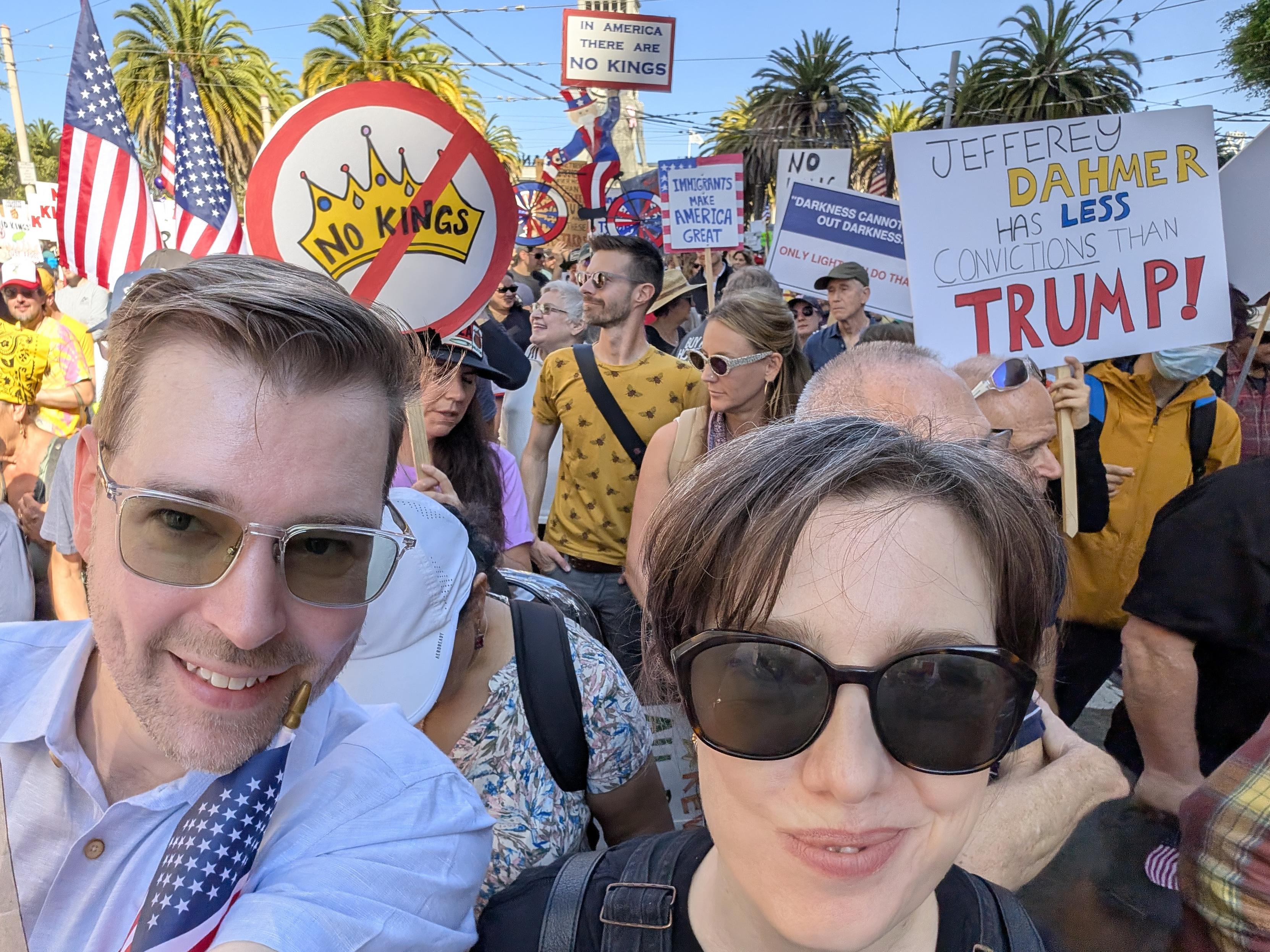 Alex and Frances at the No Kings march in San Francisco.