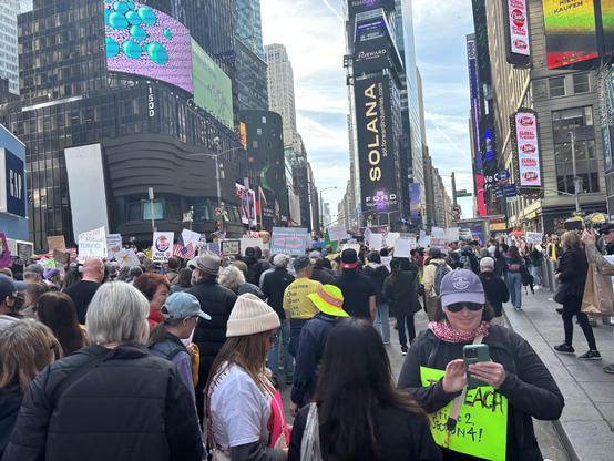 Pic of Times Square No Kings 2.0 protest marchers, South view.