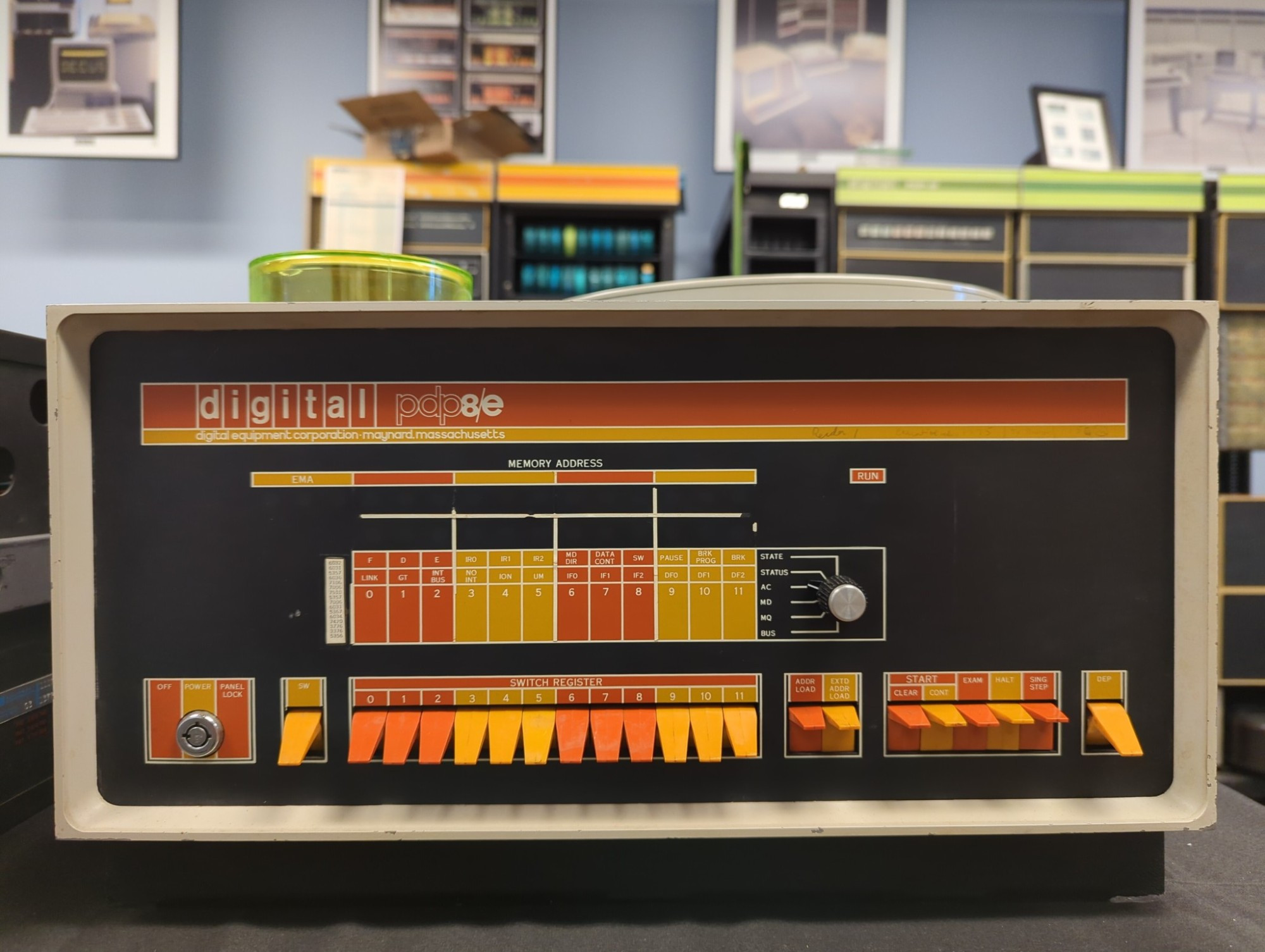 DEC PDPs & friends at the System Source Museum (Maryland Technology Museum) computer panel in orange and yellow