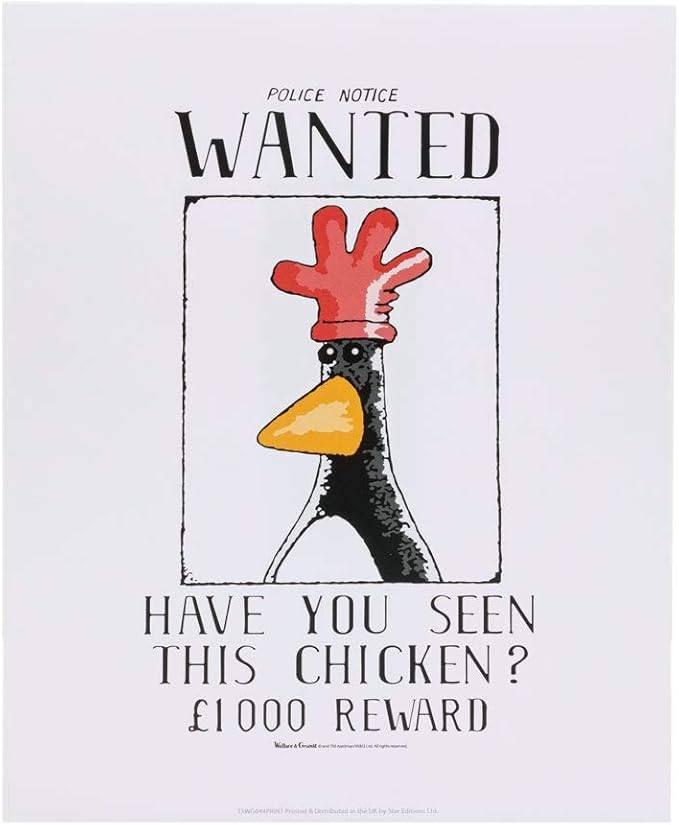 WANTED HAVE YOU SEEN THIS CHICKEN  £1000 REWARD Maybe a picture of Feathers McGraw in disguise