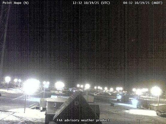 A webcam overseeing a beach with an ocean view, with a few small buildings and utility poles.
