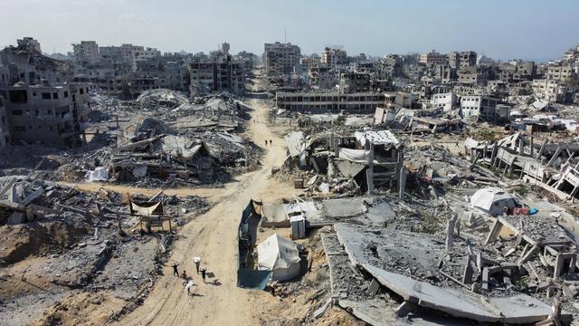 Vista de dron de barrios residenciales en Ciudad de Gaza, este domingo.