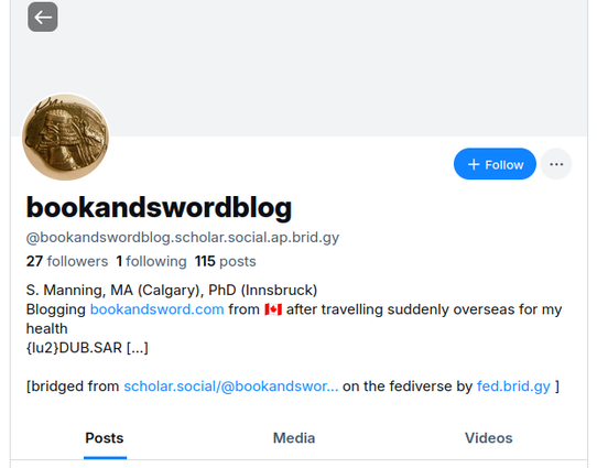 a screenshot of the Blueksky interface in light mode, a one-column layout with an icon, follow button, handles, and short bio against a white background