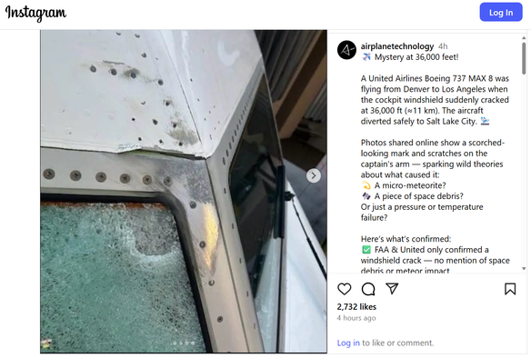 "Images posted by aviation insider JonNYC on X show significant damage to the entire windshield, along with an apparent impact spot in the top-right corner."

https://www.instagram.com/p/DP_V0HvjPFY/?utm_source=ig_embed&ig_rid=514e62d3-6578-45a4-ac83-0e07f50ea681

https://simpleflying.com/united-pilot-injured-debris-windshield/