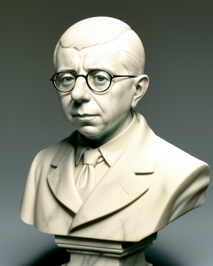 Busto de mármol de Jean Paul Sartre generado con IA.