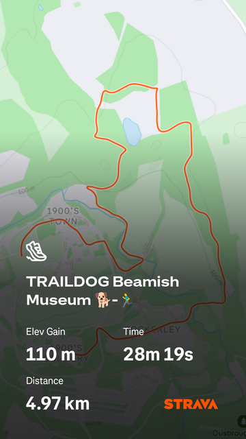 Strava map showing a route from Beamish Museum

Elevation gain: 110m
Time: 28m 19s
Distance: 4.97km