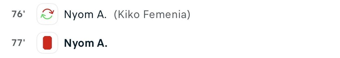76. minuta: Nyom wchodzi za Kiko Femenię
77. minuta: czerwona kartka dla Nyoma
Mecz Getafe kontra Real Madryt