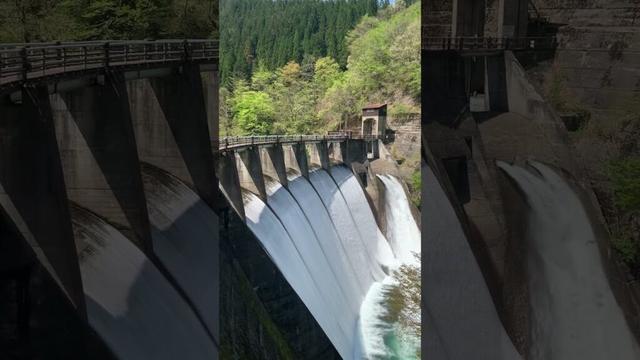 【ダム】石徹白ダムの放水　重力式コンクリートダム(福井県)💧💧💧💧