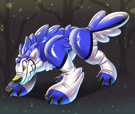 Angry snarling shiny squeaky pooltoy husky-werewolf