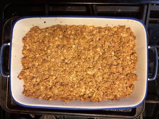 An apple crisp fresh from the oven.