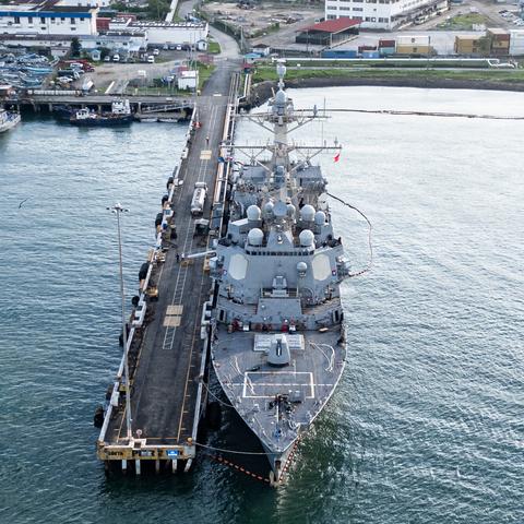 A U.S. Navy guided missile destroyer docked near the entrance to the Panama Canal last month.