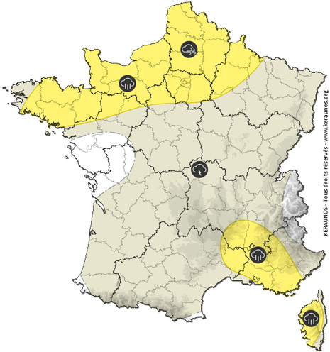 carte de france avec zones présentant des risques climatiques