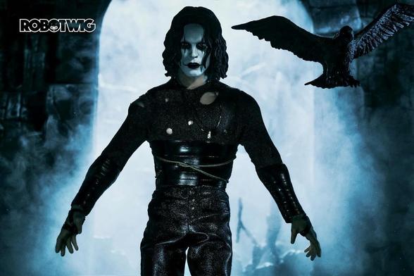 Eric Draven walks through a Church Doorway, smoke bellows from behind him and his crow flies with him
