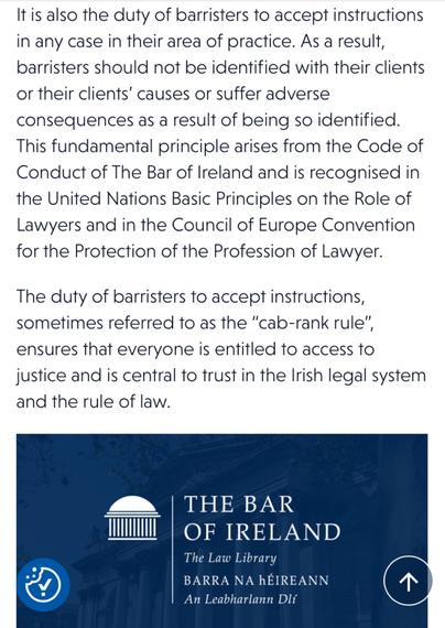 Part of Bar Council statement on importance of professional onligation not to discriminate and the UN and Council of Europe recognition that Lawyers must not be targetted by reason of the identity of their clients. Something FG knows but pretends does not apply to it.