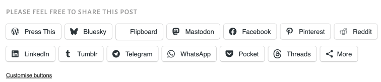 An image showing the sharing buttons on a WordPress blog