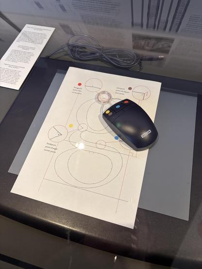 A Wacom computer mouse with a reticle—seemingly for tracing typographic vectors