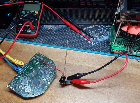 I'm tapping into the PoE-input, right at the big electrolytic cap. The DC-DC regulator has a wide input range (up to 100V) and a fixed 5V output.