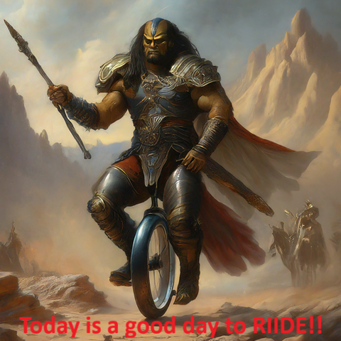 Meme with a Klingon Warrior on a unicycle.