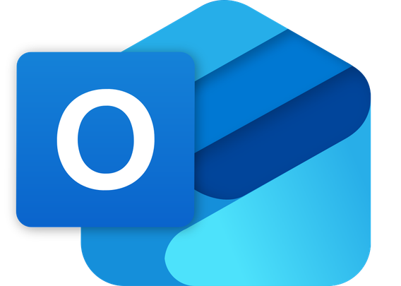 A stylized logo for Microsoft Outlook sort of looks like multiple layers of folded blue paper formed in the shape of an envelope. A letter "O" in a box attempts to convey the Outlook identity.