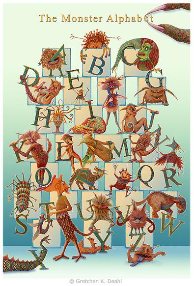 Guardian Monster Alphabet POSTER (cool color version)