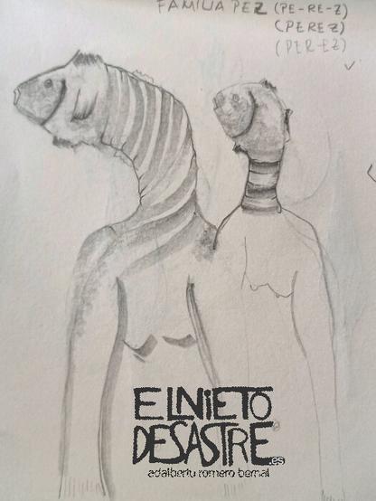 Boceto para un cuadro nuevo, cuerpos humanos con cabeza de pez.