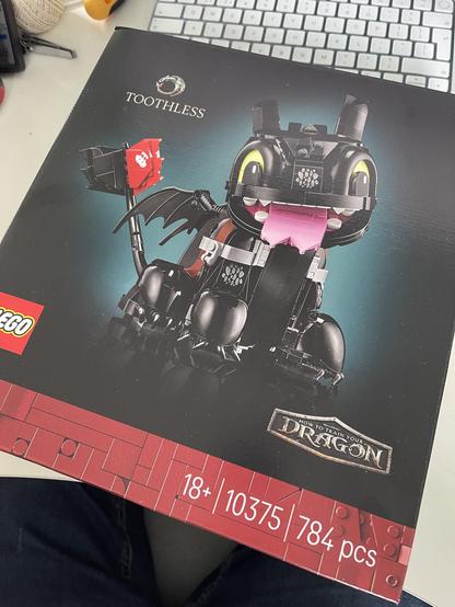 An unopened Lego box of Toothless. The dragon from How to Train Your Dragon.