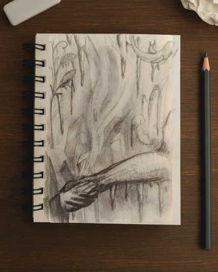 Disegno a carboncino di una stretta di mano in un ambiente gelido.